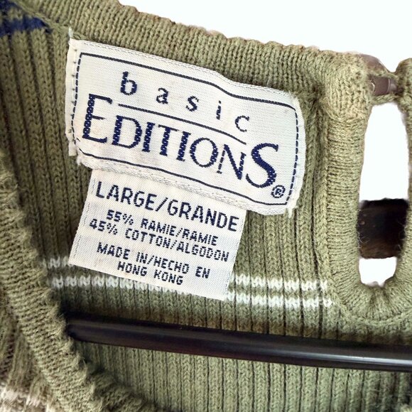 Basic Editions Sage Green Striped Ribbed Tank Top Size L Fits S/M Y2K 90s - Picture 2 of 4